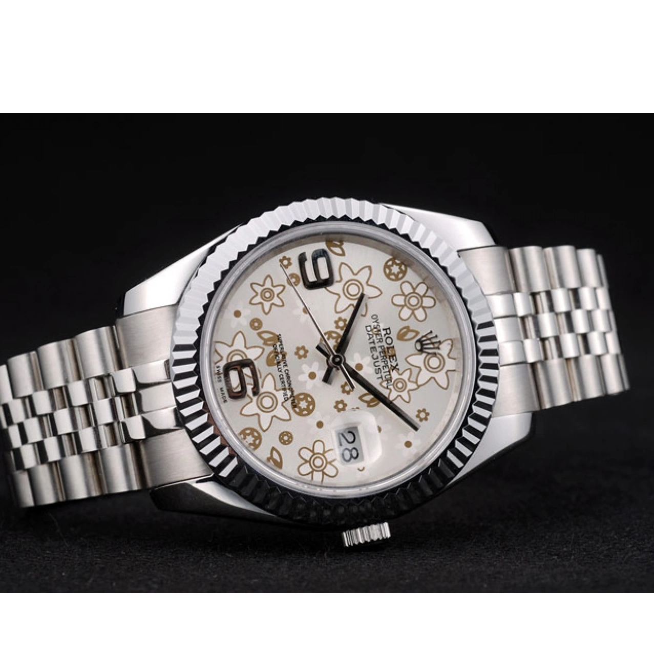 Good Copy Rolex Watches Flower DateJust 41983 Stainless Dial Steel Bezel Ribbed Rolex Silver 0817
